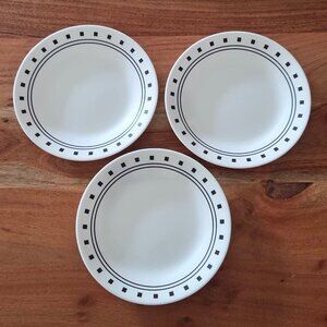 3 Corelle City Block Black White Bread or Dessert Plates 6 3/4"